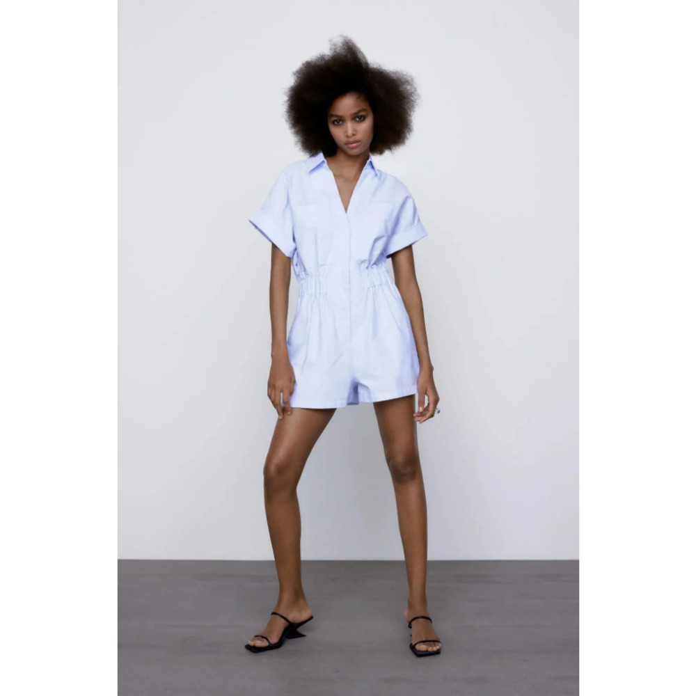 Zara Light Blue Short Sleeve Romper